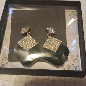 Green tail drop earrings